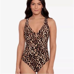 Lauren Ralph Lauren Ring Leopard‎ Slimming Underwire 1pc Swimsuit Size 8